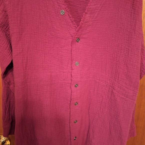 Burgundy Oversized Button Down Cotton Tunic Ladies Small Lagenlook BEACHY Boho - Picture 3 of 5